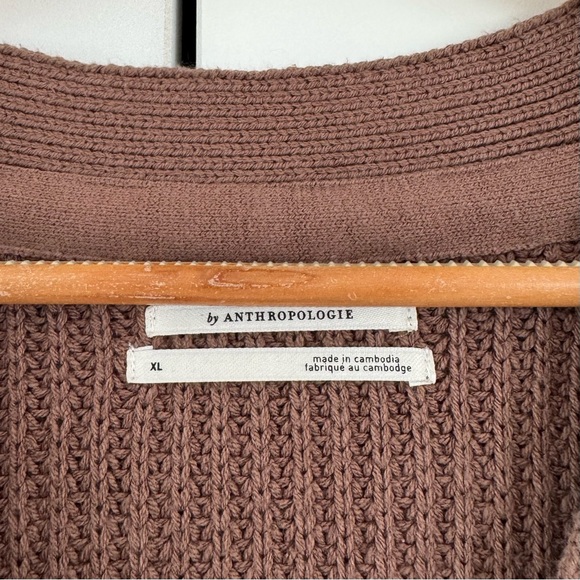 By Anthropologie Long-Sleeve Belted Cardigan Sweater Midi Dress Tan Knit XL - Picture 6 of 8